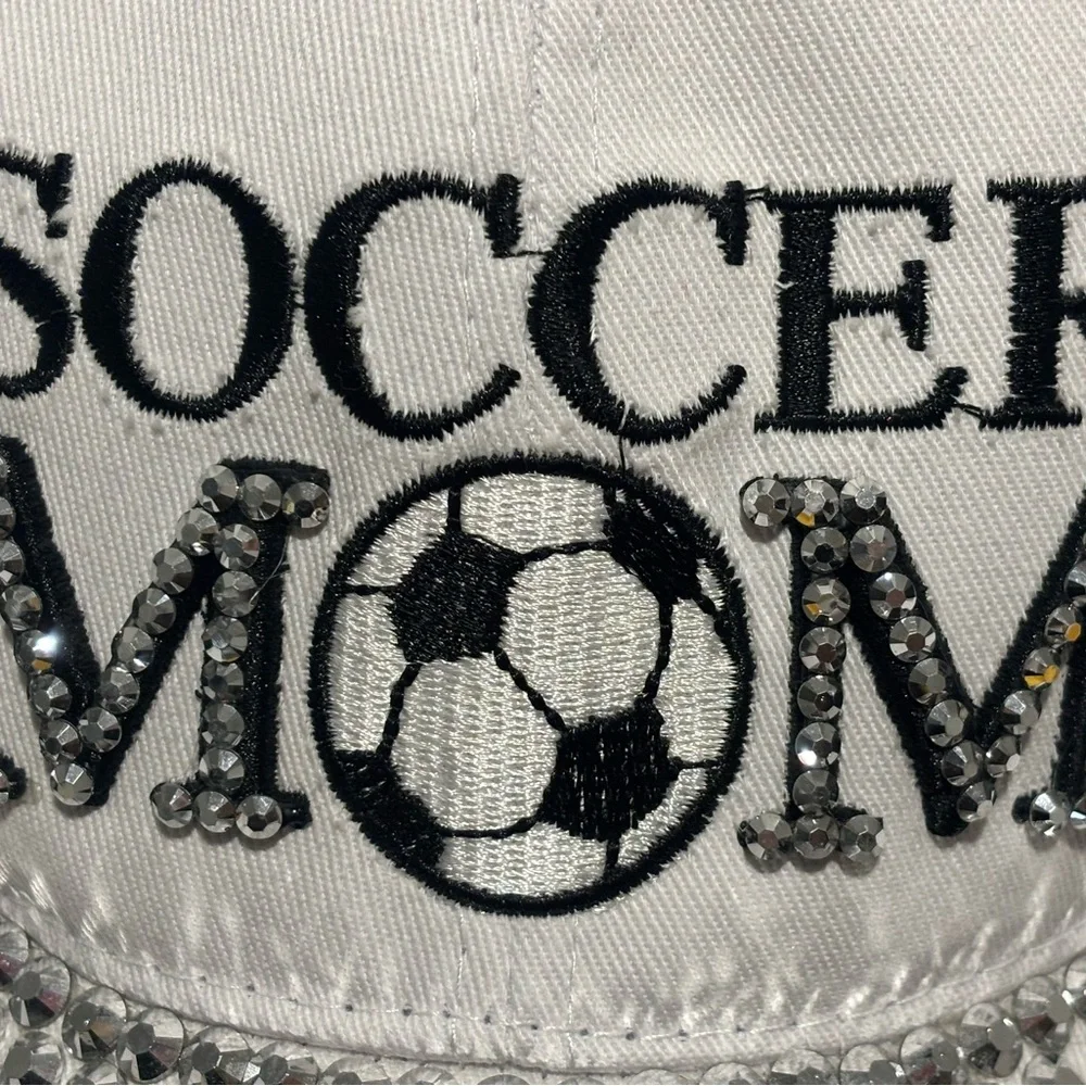 Soccer Mom Rhinestone Baseball Cap - White - Picture 5 of 5